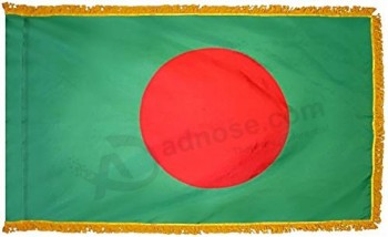 Bandera de Bangladesh con flecos dorados para ceremonias, desfiles y exhibiciones en interiores (3'x5 ')