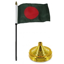 Bangladesh 4 inch x 6 inch Flag Desk Set Table Wood Stick Staff with Gold Base for Home and Parades