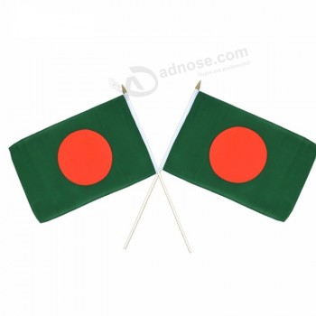 Wholesale custom green red plastic pole bangladesh hand waving flag