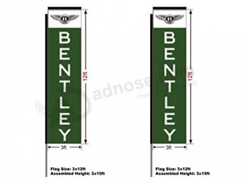 Bentley Automotive Swooper Boomer rechteckige Flagge, Kit mit 15 'Pol und Erdspieß, 3'wx 12'h Flagge, Vollfarbe, 2 Kits