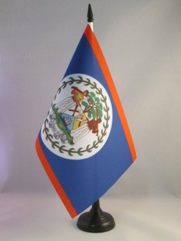 bandeira de mesa de belize 5 '' x 8 '' - bandeira de mesa de belize 21 x 14 cm - base e bastão de plástico preto