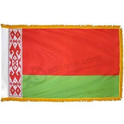 Bandera de Bielorrusia con flecos dorados para ceremonias, desfiles y exhibiciones en interiores (3'x5 ')