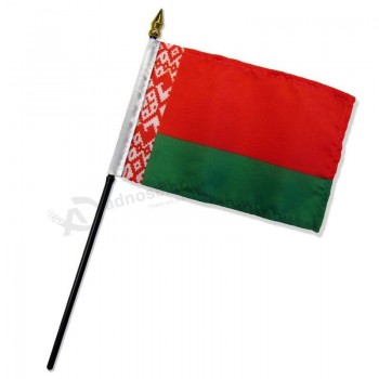 belarus table desk flag mounted on a 10 inch black plastic stick staff (super polyester) cloth fabric (sewn edges for durability)