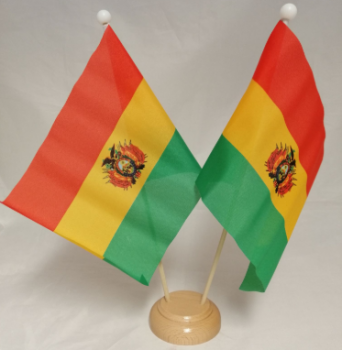 benutzerdefinierte Bolivien Tischfahne / Bolivien Schreibtisch Flagge mit Holzsockel