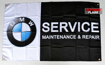 BMWサービスフラグバナー3 x 5フィートメンテナンス＆修理カーガレージ黒水平