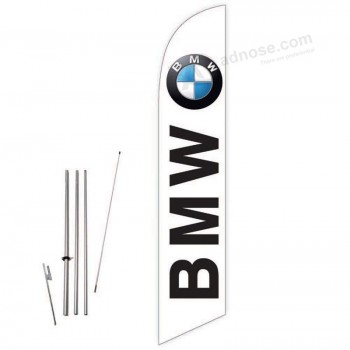 Cobb Promo Feather Flag (White) for BMW Auto Dealership with Complete 15ft Pole kit and Ground Spike