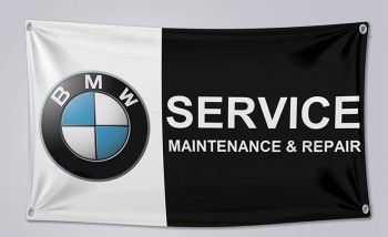 BMWサービスフラグバナー3 x 5フィートメンテナンス＆修理カーガレージ黒水平