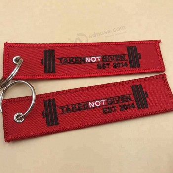 Custom flat Branded Logo Embroidery Tag Key Chains for Promotional