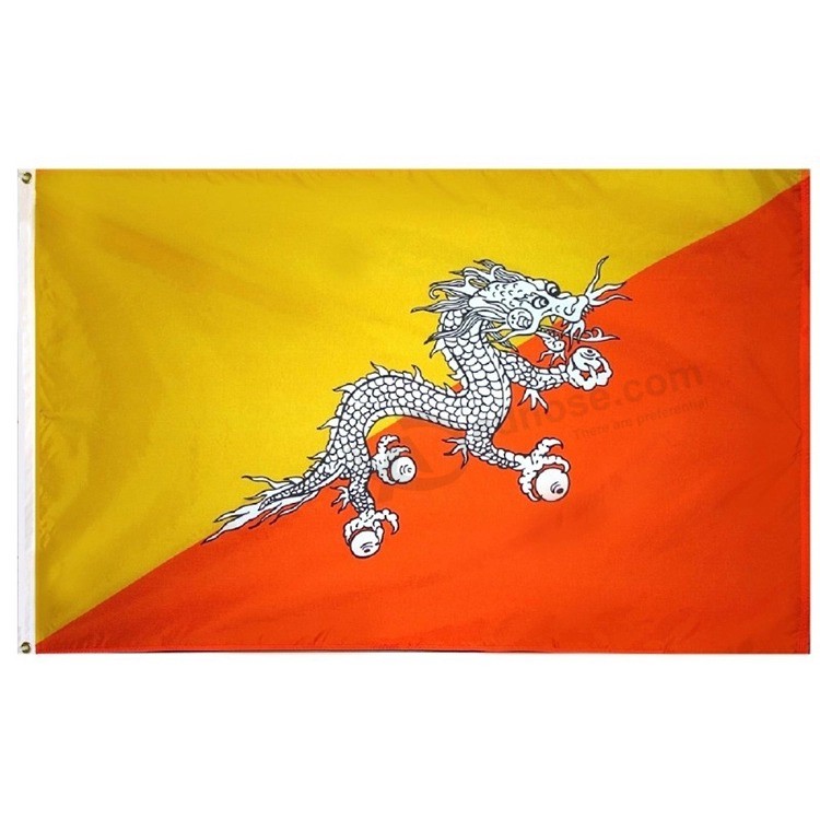 Promotie goedkope 3 * 5FT polyester print opknoping Bhutan nationale vlag land vlag