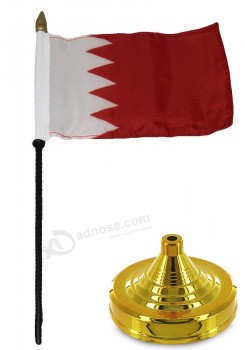 Bahrain 4 inch x 6 inch Flag Desk Set Table Wood Stick Staff with Gold Base for Home and Parades, Official Party