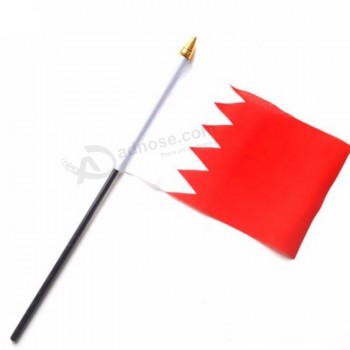 Hot sale custom polyester printing Bahrain hand waving flag with black pole