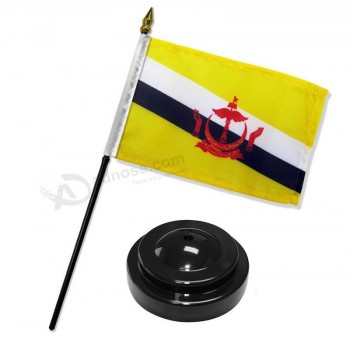 Brunei 4 inch x 6 inch Flag Desk Set Table Stick with Black Base for Home and Parades