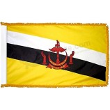 bandera de brunei con flecos dorados para ceremonias, desfiles y exhibiciones en interiores