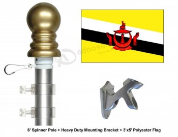 文莱国旗和旗杆组，从100多种世界和国际3'x5'国旗和旗杆中进行选择，包括文莱国旗，旗杆和支架