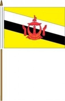 Brunei pequeña pancarta de bandera de país mini de 4 X 6 pulgadas con poste de plástico de 10 pulgadas poliéster de gran calidad