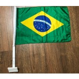 Durable flying polyester Brazil car flag plastic pole with clip car flag
