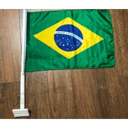 Polo de plástico de bandera de coche de poliéster de vuelo duradero de Brasil con bandera de coche de clip