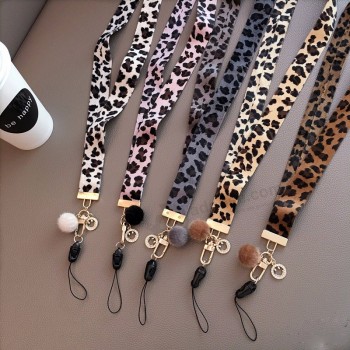 Flannel Leopard Neck Strap Smiley Face Pendant Fur Ball Lanyard for Keys Hang Chain ID Card SunFlower Buckle Scarf Phone Strap