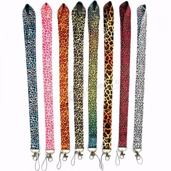 Una PC browm / rosa / negro / blanco leopardo Llavero cordón guepardo portatarjetas de identificación correas de cuello de teléfono animal con llavero