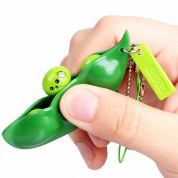 원래 새로운 콩 개인 키 링 재미 압출 완두콩 키 체인 여성 가방 전화 매력 악세사리 스트레스 완화 장난감 선물