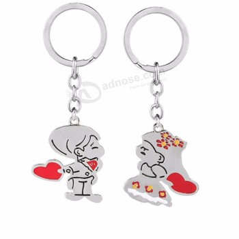 2pcs / set Romantic Couple Keychain Cartoon Prince And Princess Love personalised keyrings Valentine's Day Gift Fashion Jewelry