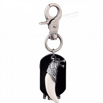 Men Leather personalized keychains Metal Wolf Car Key Ring Tool Key Holder Resin Tooth Charms Pendant Keychain For Men Jewelry