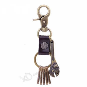 남자 열쇠 고리 고품질 진짜 가죽 열쇠 고리 소형 스패너 개인화 된 열쇠 고리