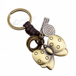 Design Cool Personality Luxury Manual Leather Metal Bowknot Keychain Car Key Chain cute keychains Birthday Gift For Women Men