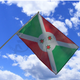 Polyester Burundi hand waving flag with plastic pole