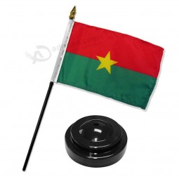 Burkina Faso 4 inch x 6 inch Flag Desk Set Table Stick with Black Base for Home and Parades, Official Party, All Weather Indoors Outdoors