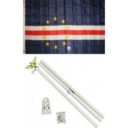 Bandera de Cabo Verde Conjunto de poste blanco Conjunto de colores vivos premium y desvanecimiento UV El mejor encabezado de lienzo resistente a la decoración del jardín exterior y
