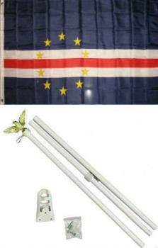 Cape Verde Flag White Pole Kit Set PREMIUM Vivid Color and UV Fade BEST Garden Outdor Decor Resistant Canvas Header and polyester material FLAG