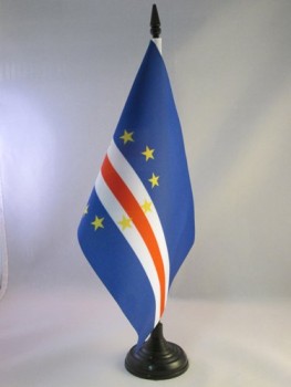 Cape Verde Table Flag 5'' x 8'' - Cape Verdean Desk Flag 21 x 14 cm - Black Plastic Stick and Base