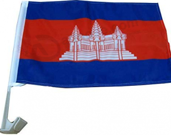 Knitted polyester Cambodia Car Flag with plastic pole