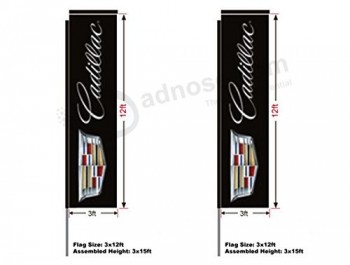 Cadillac Automotive Swooper Boomer rectangular flag, Kit con poste de 15 'y punta de tierra