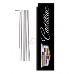 cadillac Car dealership (black) advertising rectangle feather banner flag w/pole Kit and ground spike