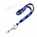 Hot sale blue retractable reels key chains neck lanyard band for id badge holder for business school event