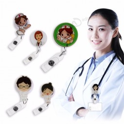 Bonito dos desenhos animados mini distintivo retrátil carretel enfermeira colhedores ID nome cartão crachá titular clipe estudante enfermeira crachá titular material de escritório