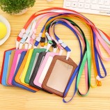 1 stücke bunte kreditkarteninhaber frauen Männer PU bankkarte umhängeband karte Bus ID halter studenten kinder identitätsausweis mit lanyard