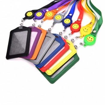 New ID Card Holder Smile Face Reel Lanyard Name Credit Card Holders Bank Card Neck Strap Card ID Holders Identity Badge