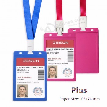 Vertical 105x74mm Candy Colors Exhibition Card Holder with Original Lanyard for Business/Access/Pass Cards