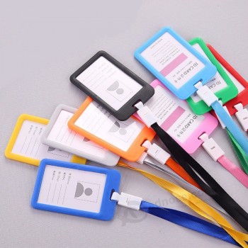 ID Name Credit Card Holders Women Men PU Bank Card Neck Strap Card Bus ID Holders Candy Colors Identity Badge With Lanyard