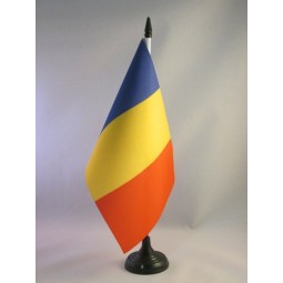 Tsjaad tafelvlag 5 '' x 8 '' - Tsjaadse bureaivlag 21 x 14 cm - zwarte plastic stok en voet