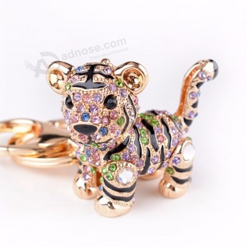 Exquisite Rhinestones 3D Animal Tiger Keychain Metal Key Rings Car Purse Charm Pendant Key Chain Holder Gift Trinkets Porte Clef