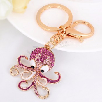 Exquisite Crystal Rhinestones Cute Animal Octopus KeyChain Keyring Car Purse Pendant Gift Key Holder Chains Trinkets Porte Clef