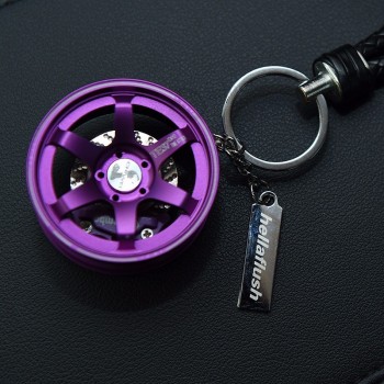 upscale luxury metal Car logo wheel cute keychains with leather rope 360 rotate disc brake keyring sleutelhanger llaveros chaveiro