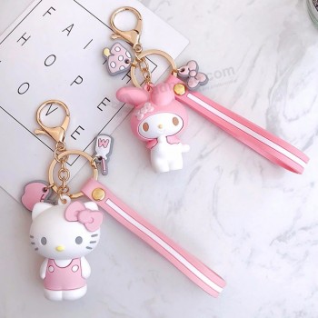 Cartoon Cute Animal Hello Kitty Melody cute keychains Wrist Band Bell KT Key Ring Women Purse Car Key Chains Gift Trinkets Porte Clef