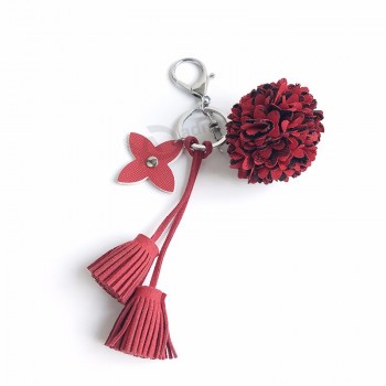 Fashion Pentagram Velvet Flowers Leather Tassel cute keychains Keyring Women Car Bag Handbag Charm Pendant Key Chains Holder Llaveros