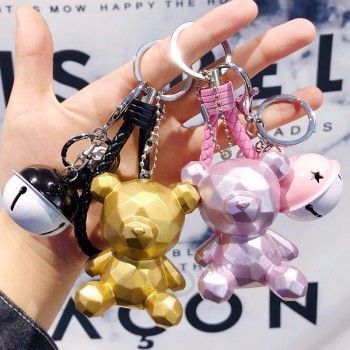 Cartoon Cute Animal Geometric Bear cute keychains Women Child Toy Braid Belt Bells Car Bag Key Ring Trinkets Key Chain Gift Porte Clef