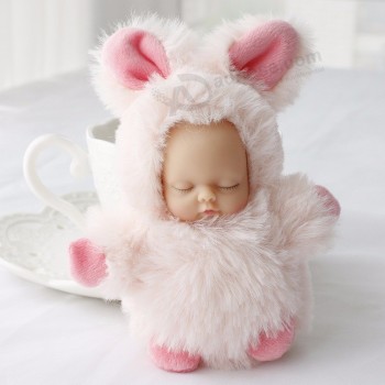 卡通可爱的兔子睡觉的婴儿娃娃可爱的钥匙扣儿童玩具毛绒毛皮绒球钥匙圈女汽车包魅力钥匙扣小饰品chaveiro